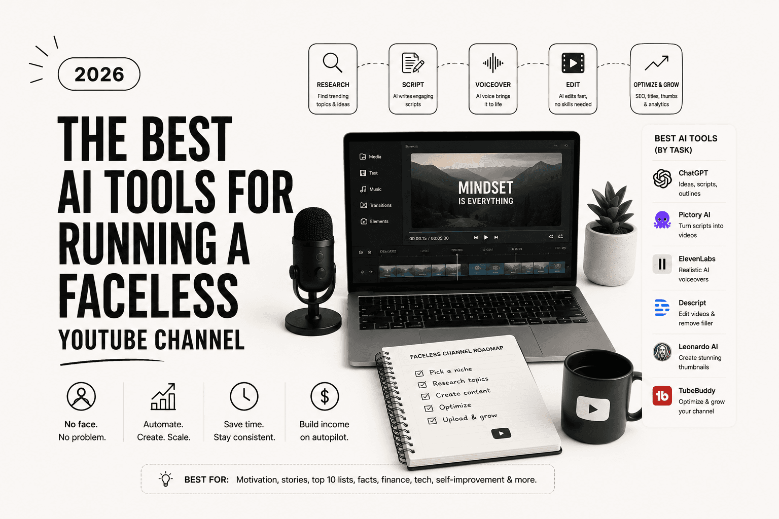 The best AI tools for running a faceless YouTube channel